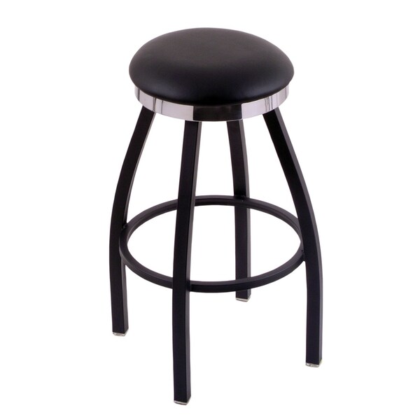 25" Counter Stool, Black Wrinkle, Vinyl Seat, Accent Ring, 360 Swivel